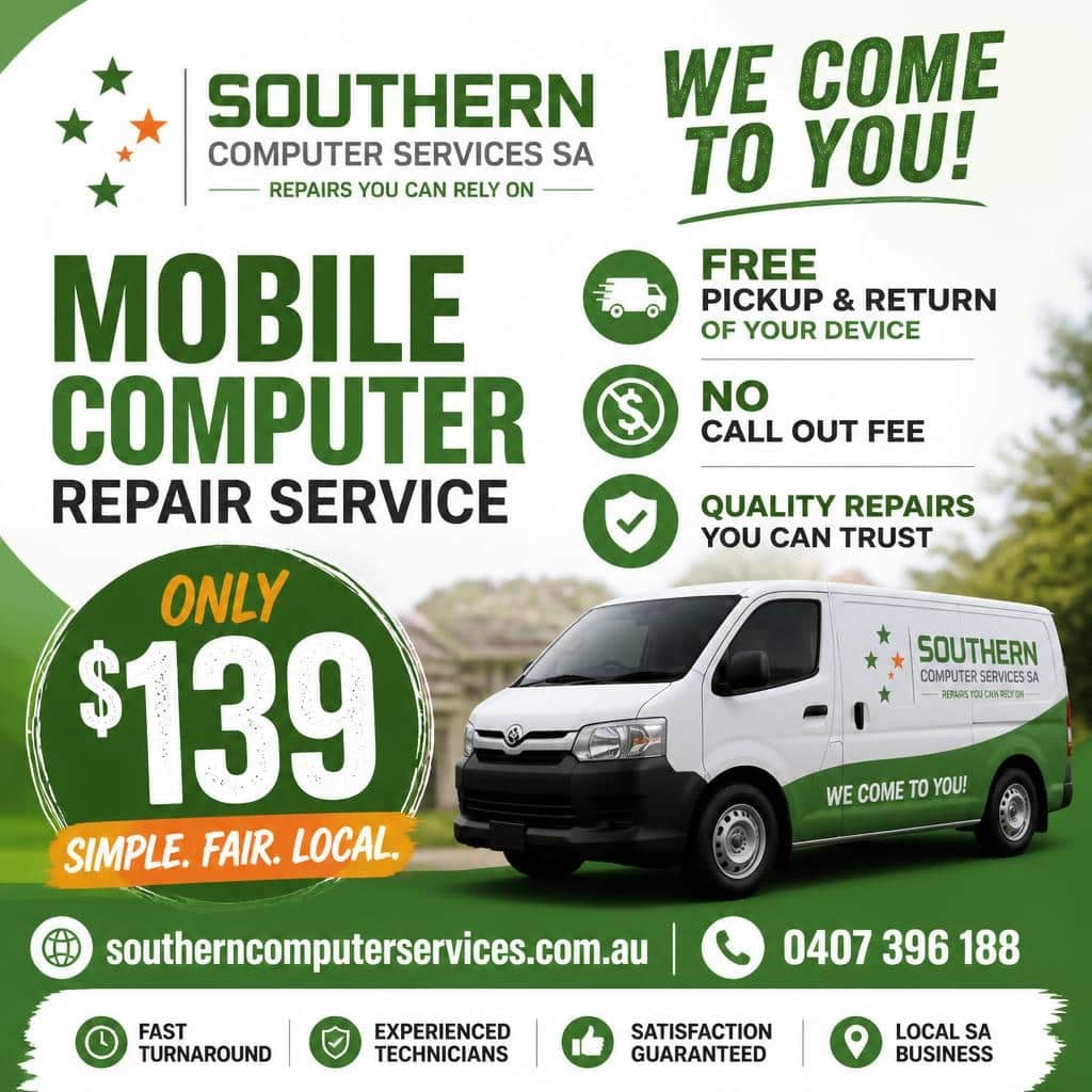 mobile computer repairs and service advertisement