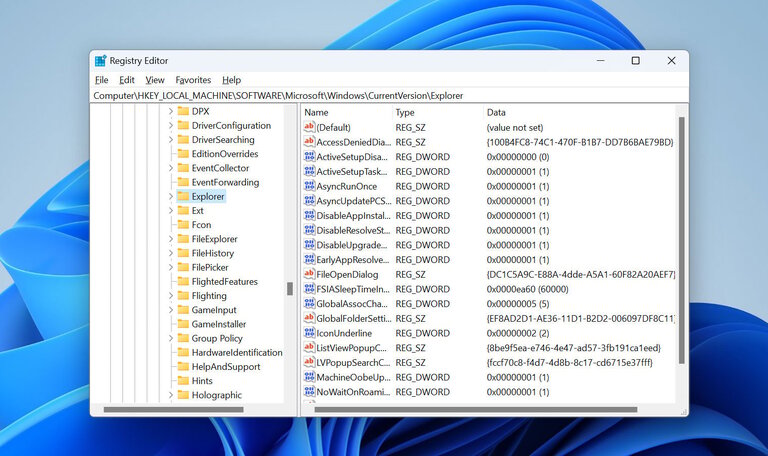 Windows registry editor